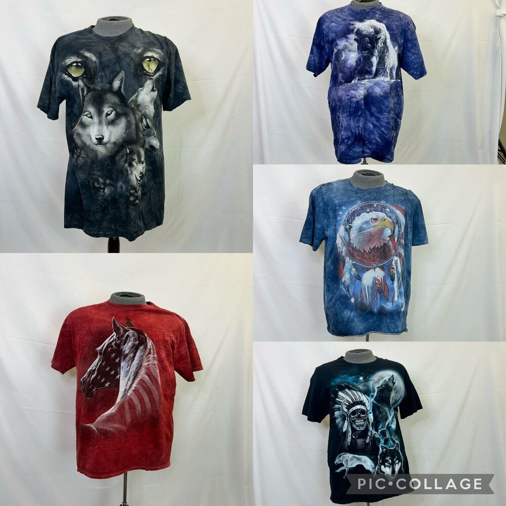 The Mountain & generic lot 5 tye dye Native American Animal Flag Wildlife Shirts
